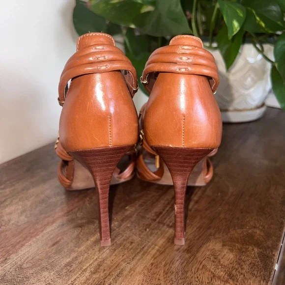 Tory Burch Audrianna Knotted Leather Heeled Sandals Dressy - Tan Size 8M - Picture 7 of 9